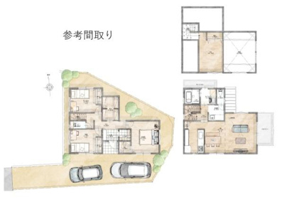 ７区画の間取りプラン例です。各部屋が効率的に配置されており生活動線にも配慮されています。収納スペースも充実しており機能的な間取りが特徴です。