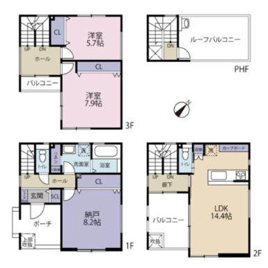 2階LDKは、外からの視線を気にせずカーテンを開けて寛げます。さらに屋上にはルーフバルコニーを設置。