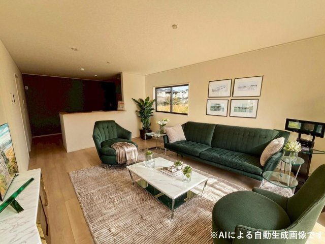 対面キッチンのリビングは明るく開放感があり、和室と続き間で使用できる広々とした空間です