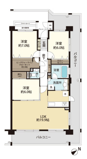 リビング約19.9帖、広々ゆったりできて家族が自然に集まる広さ。