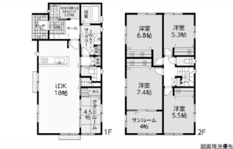 独立した4つの洋室がありプライベートも大切にできる。5LDKとしても活用可能なゆとりのプランです。