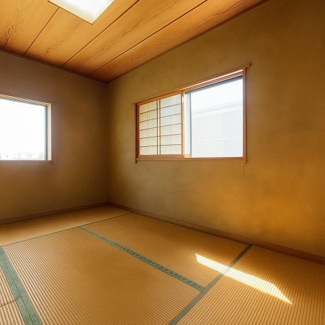 約６帖の和室。ゆったりとした時間が流れる、おもわずころがりたくなる空間です。
※家具消し加工をしております。